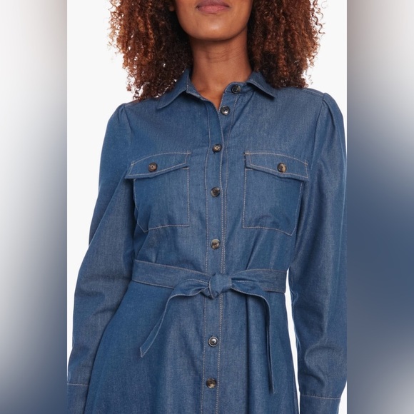 London Times Tie West Long Sleeve Denim Dress B3278 - Picture 3 of 6